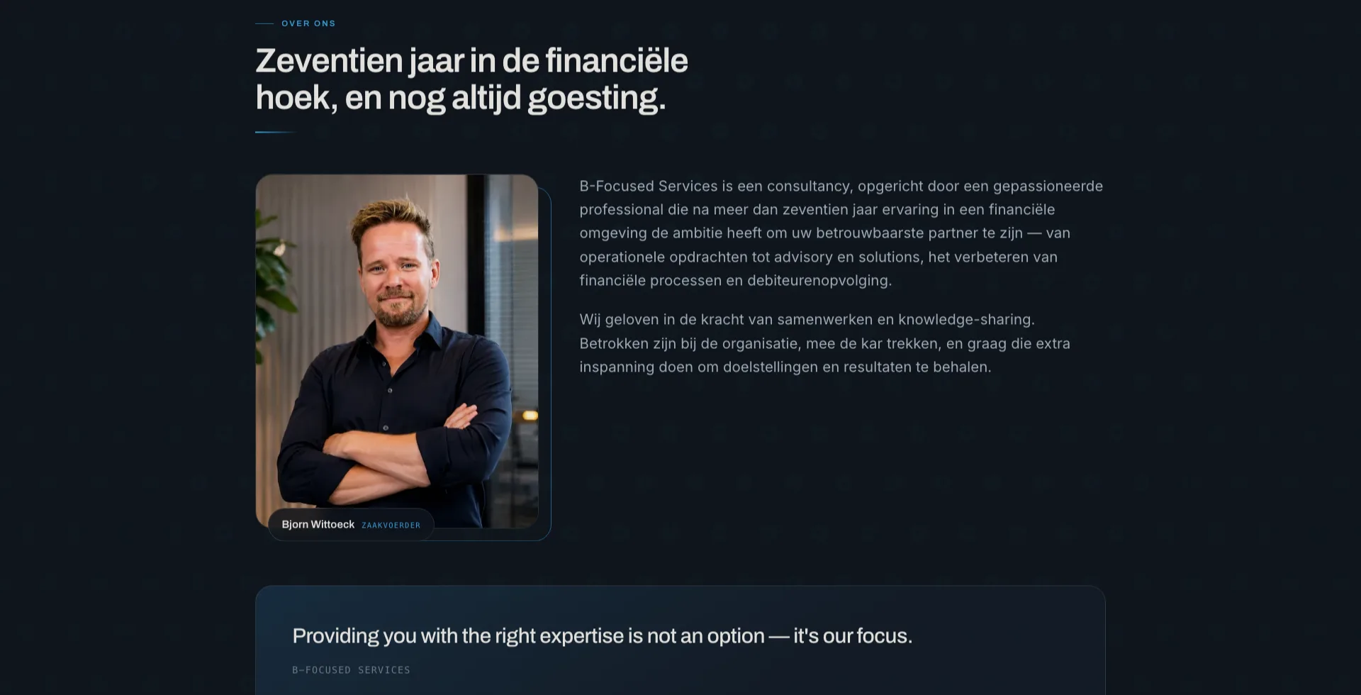 Eén portret, geen stockfoto. Bij een kantoor van één man is dat het hele bedrijf.