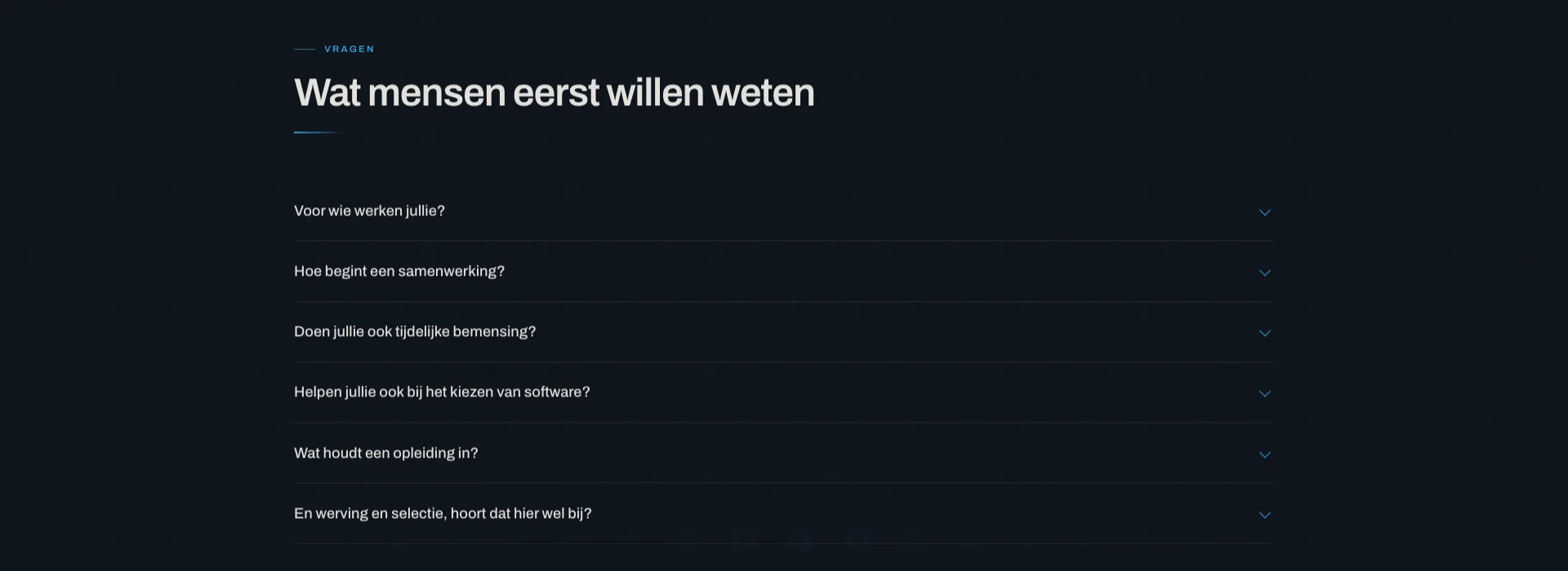 De vragen die toch gesteld worden, op de pagina in plaats van in een eerste mail.