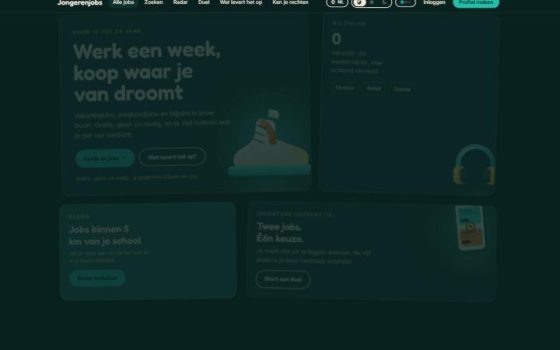 De jobpagina van Jongerenjobs, met vakantie- en weekendjobs in de buurt.